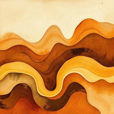 The primary subject of the image is a painting or drawing of a mountainous landscape. The setting is a mountainous area with a brown and yellow color scheme. The visual style appears to be a combination of digital art and illustration, creating a unique and artistic representation of the mountainous terrain. The colors and mood of the image convey a sense of depth and natural beauty, with the brown and yellow hues evoking a warm and earthy atmosphere.